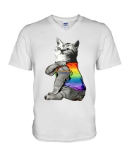 Cat Purride LGBT Lesbian Gay Pride Gift V-Neck T-Shirt tile