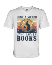 Just a witch who loves books V-Neck T-Shirt tile