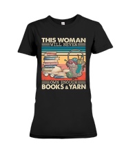 This Woman Will Never Own Enough Books and Yarn Premium Fit Ladies Tee tile