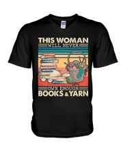 This Woman Will Never Own Enough Books and Yarn V-Neck T-Shirt tile