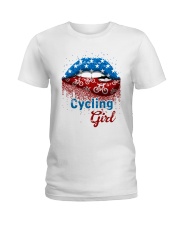 Cycling Girl American Lips Ladies T-Shirt tile