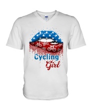 Cycling Girl American Lips V-Neck T-Shirt tile