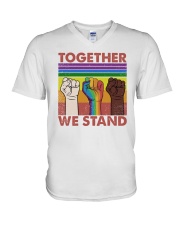 White Black LGBTQ Together We Stand V-Neck T-Shirt tile