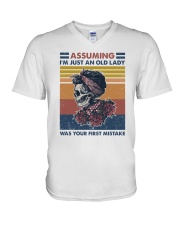 I'm just an old lady was your first mistake V-Neck T-Shirt tile