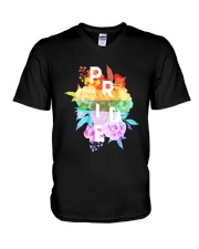 LGBT Pride Rainbow Floral Flag Flower Gift V-Neck T-Shirt tile