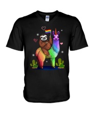 Sloth Riding Llama Lgbt Gay Lesbian Pride V-Neck T-Shirt tile