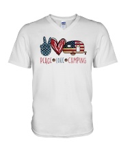 Peace Love Camping V-Neck T-Shirt tile