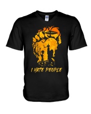 Bigfoot alien hate people V-Neck T-Shirt tile