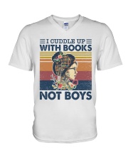 I Cuddle Up With Books Not Boys V-Neck T-Shirt tile