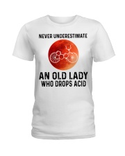 Never underestimate old lady drop acid Ladies T-Shirt tile