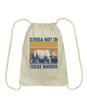 Kinda hot in these rhinos Drawstring Bag tile