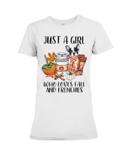 Just a girl who love fall and dogs Premium Fit Ladies Tee tile
