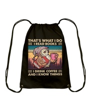 Owl That's what I do I read books I drink coffee Drawstring Bag tile