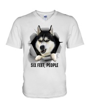 Husky Six feet people V-Neck T-Shirt tile