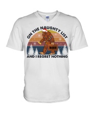 Bigfoot on the naughty list V-Neck T-Shirt tile