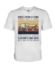 Once Upon A Girl Loves Elephants and Dogs V-Neck T-Shirt tile