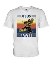 Hockey Jesus Saves V-Neck T-Shirt tile