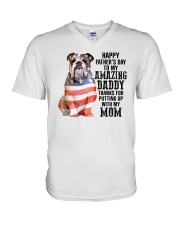 Bulldog Happy father day to amazing daddy V-Neck T-Shirt tile