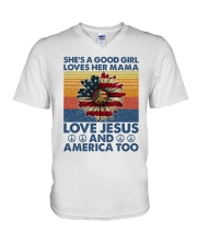 She's a good girl Loves her mama Love Jesus V-Neck T-Shirt tile