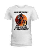 Never underestimate an old man w a mountain bike Ladies T-Shirt tile