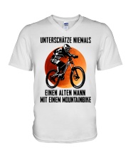 Never underestimate an old man w a mountain bike V-Neck T-Shirt tile