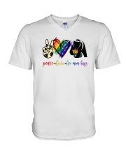 LGBT Peace Love Mom Hugs Bear V-Neck T-Shirt tile
