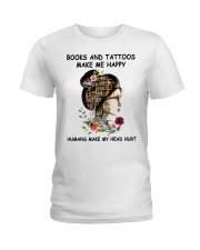 Books And Tattoos Make Me Happy Ladies T-Shirt tile