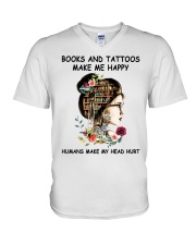 Books And Tattoos Make Me Happy V-Neck T-Shirt tile