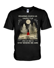 Reading gives us someplace to go V-Neck T-Shirt tile