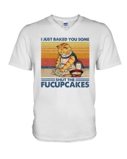 Cat shut the fucupcakes V-Neck T-Shirt tile