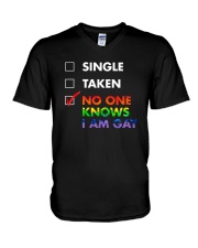 No One Knows I Am Gay Funny LGBT Pride Gift V-Neck T-Shirt tile