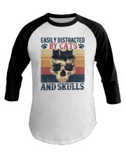 Easily Distracted By Cats and Skulls Baseball Tee tile