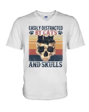 Easily Distracted By Cats and Skulls V-Neck T-Shirt tile