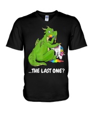 Dragon eat unicorn the last one V-Neck T-Shirt tile