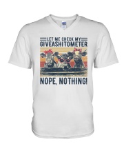 Cow Let me check my giveashitometer Nope Nothing V-Neck T-Shirt tile