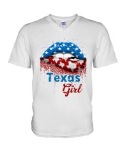 Texas Girls American Lips V-Neck T-Shirt tile