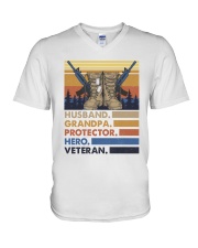 Husband grandpa protector hero veteran V-Neck T-Shirt tile