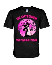 Black Cat In October We Wear Pink V-Neck T-Shirt tile
