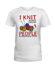 I knit because punching people is frowned upon Ladies T-Shirt tile