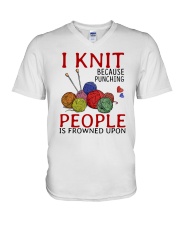 I knit because punching people is frowned upon V-Neck T-Shirt tile