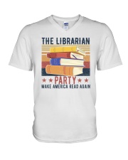 The Librarian Party Make America Read Again V-Neck T-Shirt tile