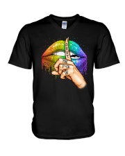 Womens LGBT Lips V-Neck T-Shirt tile