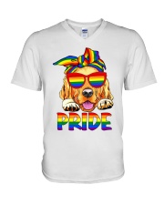 Pride LGBT Gay Be Lesbian Golden Retriever Funny V-Neck T-Shirt tile