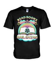 Read books Hail satan V-Neck T-Shirt tile