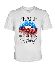 Red White and Blessed V-Neck T-Shirt tile