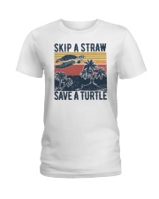 Skip a straw Save a turtle Ladies T-Shirt tile