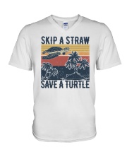 Skip a straw Save a turtle V-Neck T-Shirt tile
