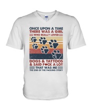 Once Upon A Time Girl Loved Dogs and Tattoos V-Neck T-Shirt tile