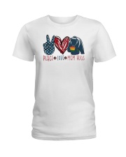 LGBTQ Peace Love Hugs Ladies T-Shirt tile