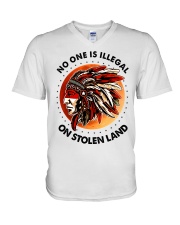 Native American No One Is Illegal On Stolen Land V-Neck T-Shirt tile